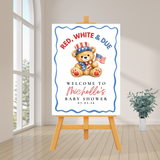 Editable Patriotic Red, White & Due Bear Baby Shower Welcome Sign | Instant Download | Canva Template | 18x24, 24x36