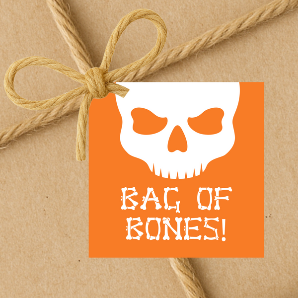 Orange Skull Bag Of Bones | Halloween Gift Tags | Instant Download | 2.5x2.5