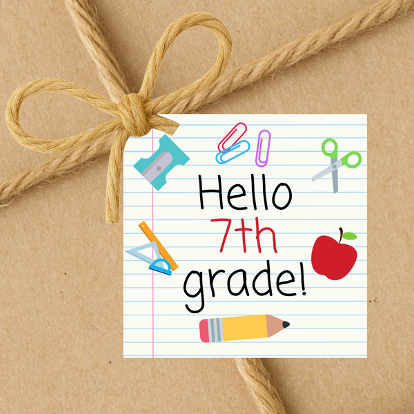 INSTANT DOWNLOAD Hello 7th Grade Back to School Square Gift Tags 2.5x2.5