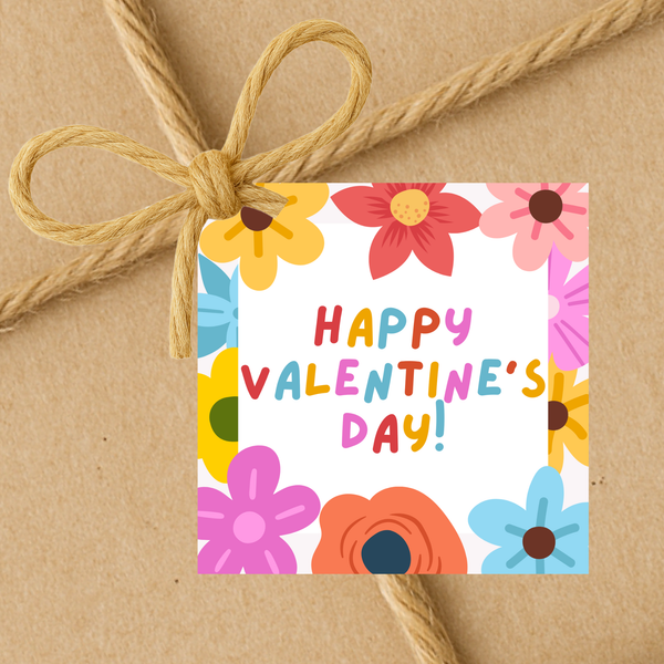 INSTANT DOWNLOAD Floral Happy Valentine's Day Square Gift Tags 2.5x2.5