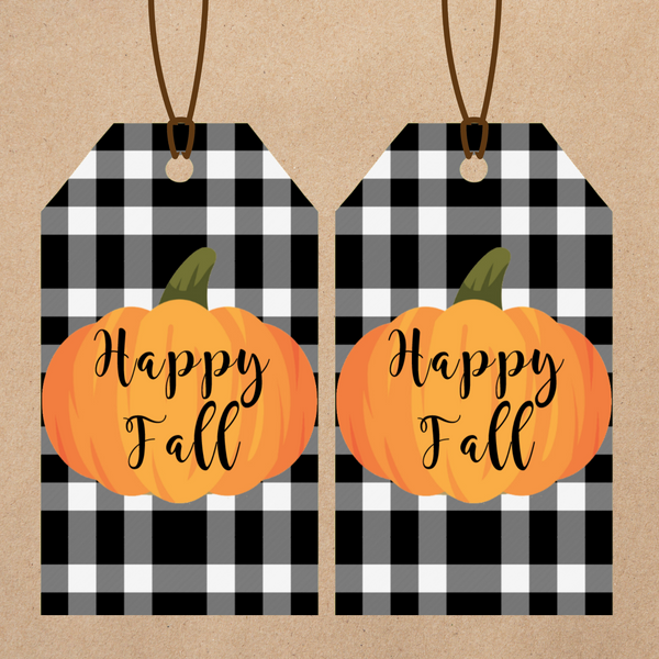INSTANT DOWNLOAD Buffalo Check Happy Fall Pumpkin Gift Tags
