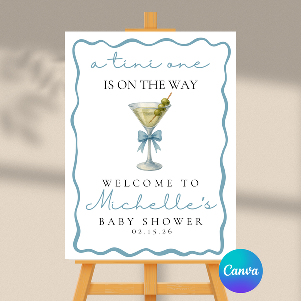 Editable Blue A Tini One Is On The Way Baby Shower Welcome Sign | Instant Download | Canva Template | 18x24, 24x36