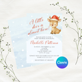 Editable Christmas A Little Deer Is Almost Here Baby Shower Invitation Template | Christmas Theme | Instant Download | Canva Template | 5x7