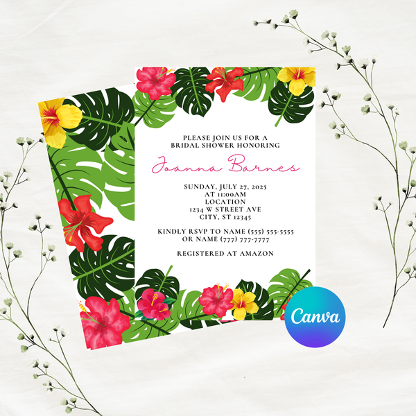 DIGITAL DOWNLOAD ONLY Tropical Paradise Bridal Shower Editable Invitation 5x7