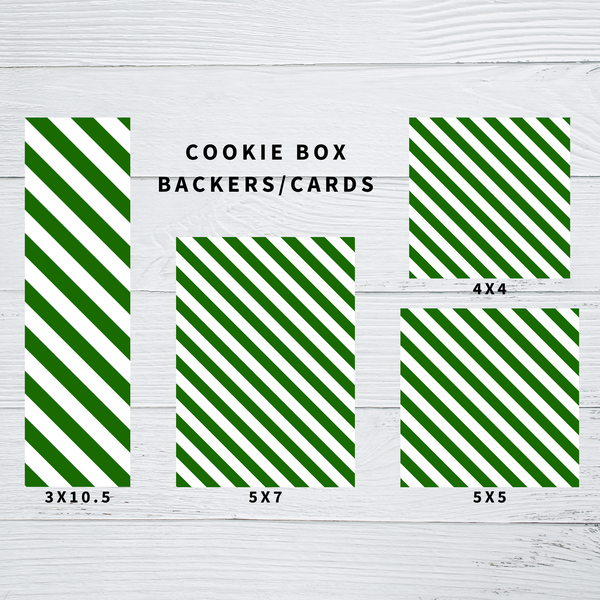 INSTANT DOWNLOAD Green Stripe Cookie Box Backers, Cookie Packaging, Cookie Cards