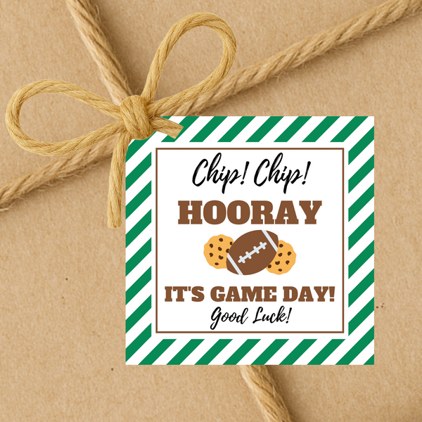 INSTANT DOWNLOAD Chip Chip Hooray It's Game Day Good Luck Football Square Gift Tags 2.5x2.5