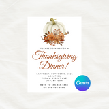 DIGITAL DOWNLOAD ONLY Pumpkin Floral Thanksgiving Dinner Editable Invitation 5x7