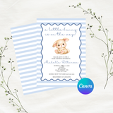 Editable Easter Blue A Little Bunny Is On The Way Baby Shower Invitation Template 5x7