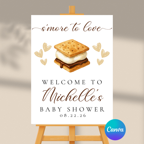 Editable S'more To Love Baby Shower Welcome Sign | S'mores Theme | Instant Download | Canva Template | 18x24, 24x36