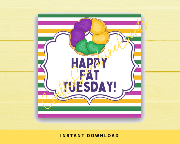 INSTANT DOWNLOAD Mardi Gras Happy Fat Tuesday Square Gift Tags 2.5x2.5
