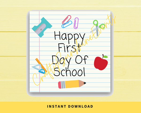 INSTANT DOWNLOAD Notebook Happy First Day Of School Square Gift Tags 2.5x2.5