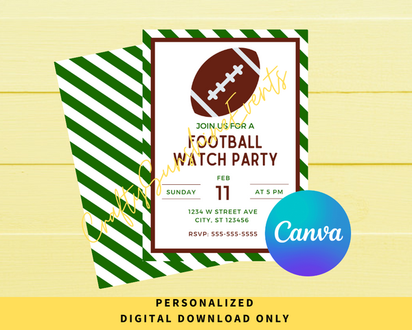 DIGITAL DOWNLOAD ONLY Football Watch Party Editable Invitation 5x7