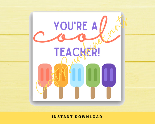 INSTANT DOWNLOAD You're A Cool Teacher Square Gift Tags 2.5x2.5