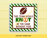 INSTANT DOWNLOAD Football This Team Would Knot Be The Same Without You Pretzel Square Gift Tags 2.5x2.5
