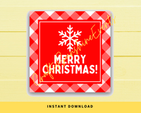 INSTANT DOWNLOAD Plaid Red Snowflake Merry Christmas Square Gift Tags 2.5x2.5