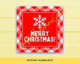 INSTANT DOWNLOAD Plaid Red Snowflake Merry Christmas Square Gift Tags 2.5x2.5