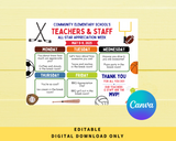 DIGITAL DOWNLOAD Sports Themed Teachers & Staff Appreciation Week Itinerary Poster 11x8.5