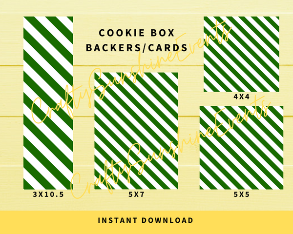 INSTANT DOWNLOAD Green Stripe Cookie Box Backers, Cookie Packaging, Cookie Cards