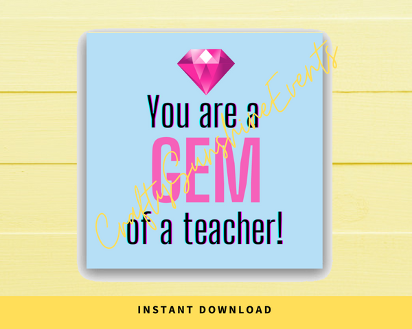 INSTANT DOWNLOAD You Are A Gem Of A Teacher Square Gift Tags 2.5x2.5