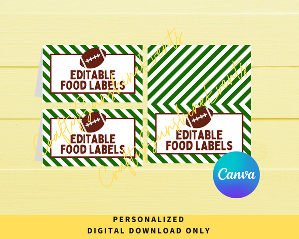 DIGITAL DOWNLOAD ONLY Editable Football Party Themed Food Label Tents