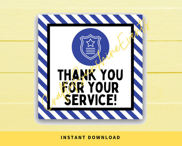 INSTANT DOWNLOAD Thank You For Your Service Law Enforcement Appreciation Day Square Gift Tags 2.5x2.5