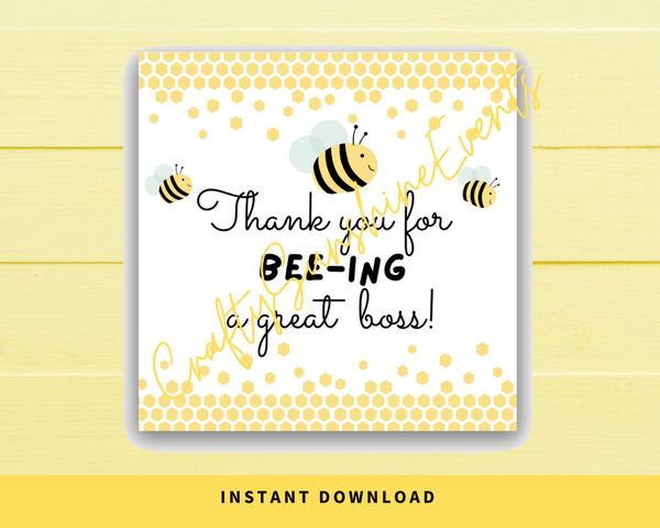 INSTANT DOWNLOAD Thank You For Bee-ing A Great Boss Square Gift Tags 2.5x2.5