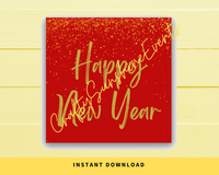 INSTANT DOWNLOAD Red Happy New Year Square Gift Tags 2.5x2.5