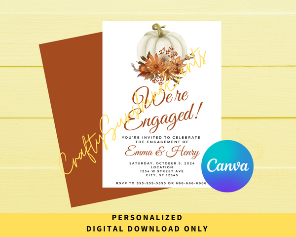 DIGITAL DOWNLOAD ONLY Fall Themed Engagement Editable Invitation 5x7