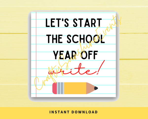 INSTANT DOWNLOAD Let's Start The School Year Off Write Square Gift Tags 2.5x2.5