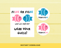 INSTANT DOWNLOAD Fish Themed Gender Reveal Team Fishe Round Stickers 2"