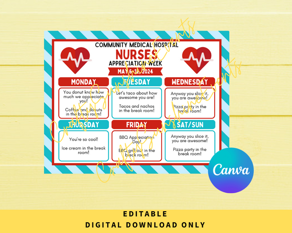 Editable Nurses Appreciation Week Itinerary Poster
