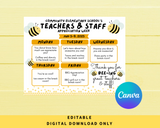 DIGITAL DOWNLOAD ONLY Editable Bee Themed Teachers & Staff Appreciation Week Itinerary Poster 11x8.5