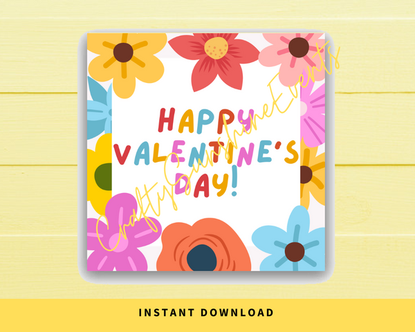 INSTANT DOWNLOAD Floral Happy Valentine's Day Square Gift Tags 2.5x2.5