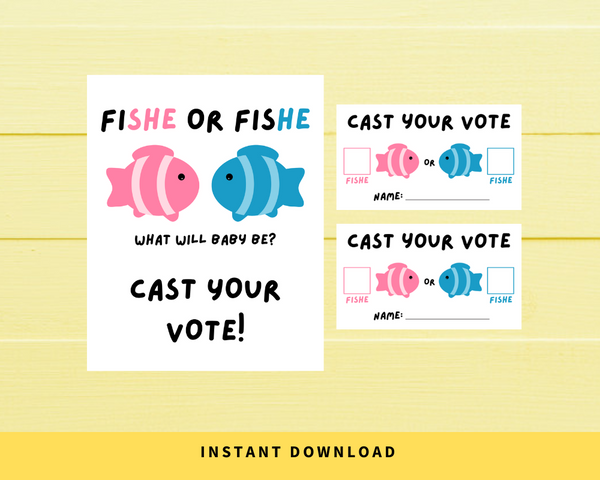 INSTANT DOWNLOAD Fish Themed Gender Reveal Cast Your Vote Sign + Votin ...