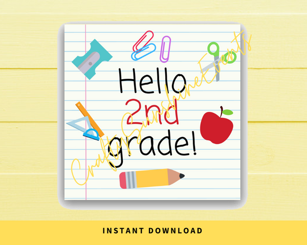 INSTANT DOWNLOAD Hello 2nd Grade Back to School Square Gift Tags 2.5x2.5