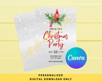 DIGITAL DOWNLOAD ONLY Red Cardinal Christmas Party Editable Invitation 5x7