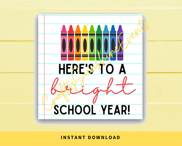 INSTANT DOWNLOAD Here's To A Bright School Year Square Gift Tags 2.5x2.5