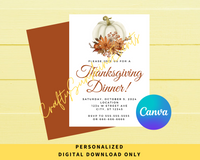 DIGITAL DOWNLOAD ONLY Pumpkin Floral Thanksgiving Dinner Editable Invitation 5x7