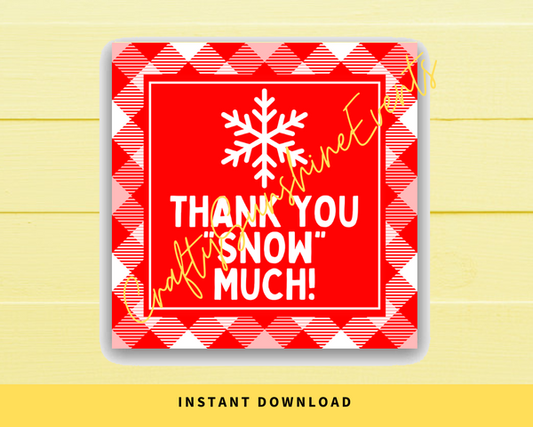 INSTANT DOWNLOAD Plaid Red Snowflake Thank You Snow Much Winter Square Gift Tags 2.5x2.5