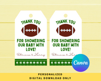 DIGITAL DOWNLOAD ONLY Football Themed Baby Shower Editable Gift Tags 2x3.5