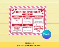 DIGITAL DOWNLOAD ONLY Editable Valentine's Day Spirit Week Itinerary Poster 11x8.5