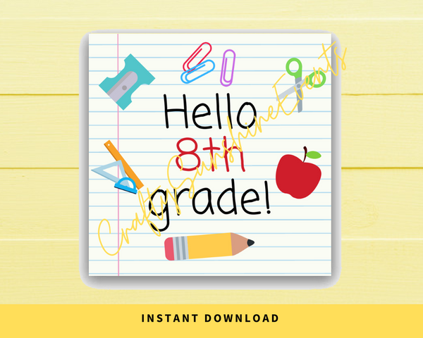 INSTANT DOWNLOAD Hello 8th Grade Back to School Square Gift Tags 2.5x2.5