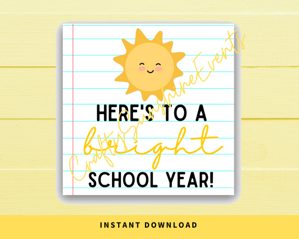 INSTANT DOWNLOAD Here's To A Bright School Year Square Gift Tags 2.5x2.5