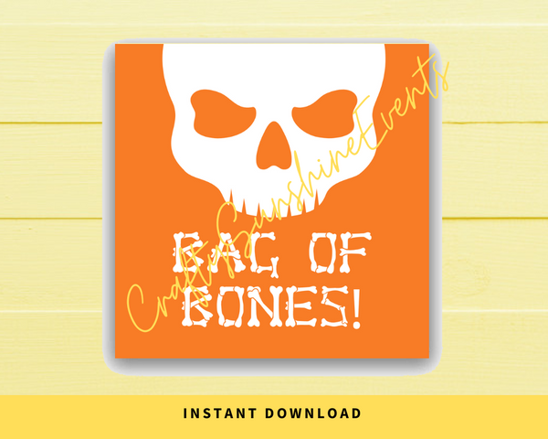 INSTANT DOWNLOAD Skull Bag Of Bones Halloween Square Gift Tags 2.5x2.5