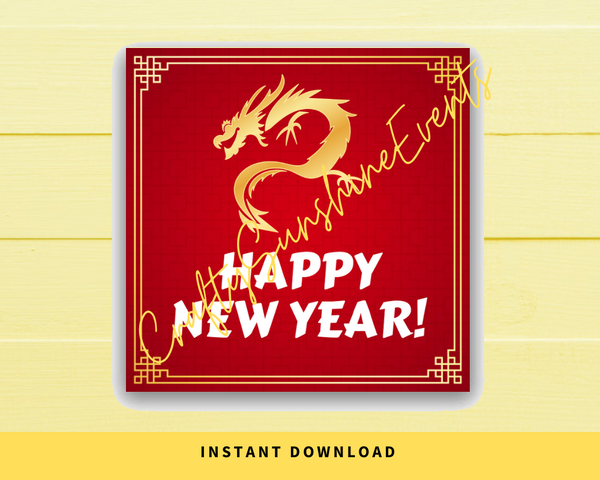 INSTANT DOWNLOAD Lunar Happy New Year Dragon Gift Tags 2.5x2.5