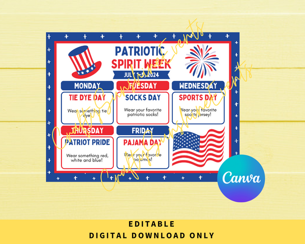 Editable Patriotic Spirit Week Itinerary Poster