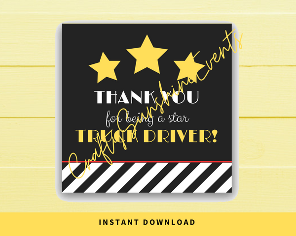 INSTANT DOWNLOAD Thank You For Being A Star Truck Driver Square Gift Tags 2.5x2.5