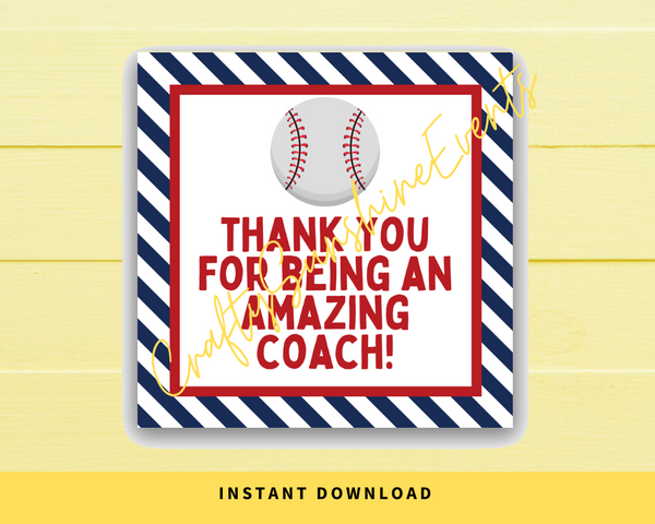 INSTANT DOWNLOAD Baseball Thank You For Being An Amazing Coach Square Gift Tags 2.5x2.5