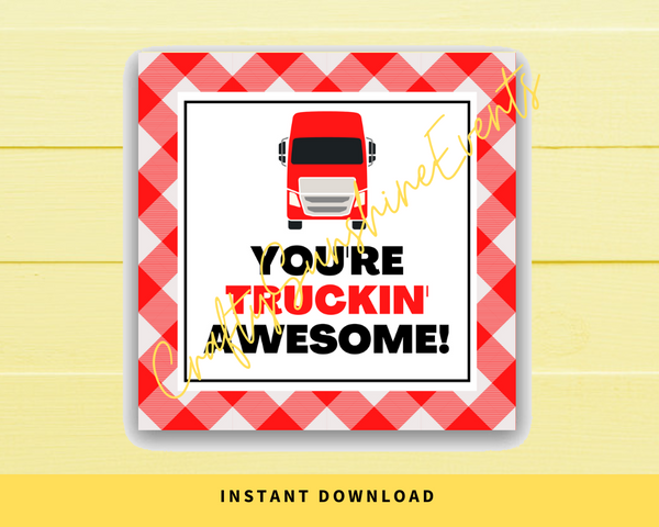 INSTANT DOWNLOAD You're Truckin' Awesome Square Gift Tags 2.5x2.5