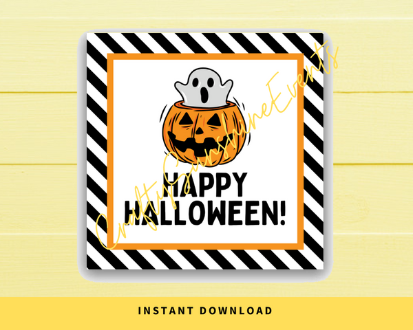 INSTANT DOWNLOAD Pumpkin Ghost Happy Halloween Square Gift Tags 2.5x2.5